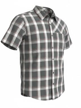 Tony Hawk Short-Sleeve Gray & White Plaid Button-Down Shirt Large
